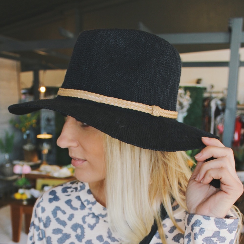 Nubby Panama Hat w/Braid Band-Black - Picture 4 of 4